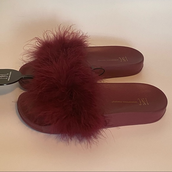 INC International Concepts Women’s Faux-Marabou Slide Slippers - Picture 4 of 10